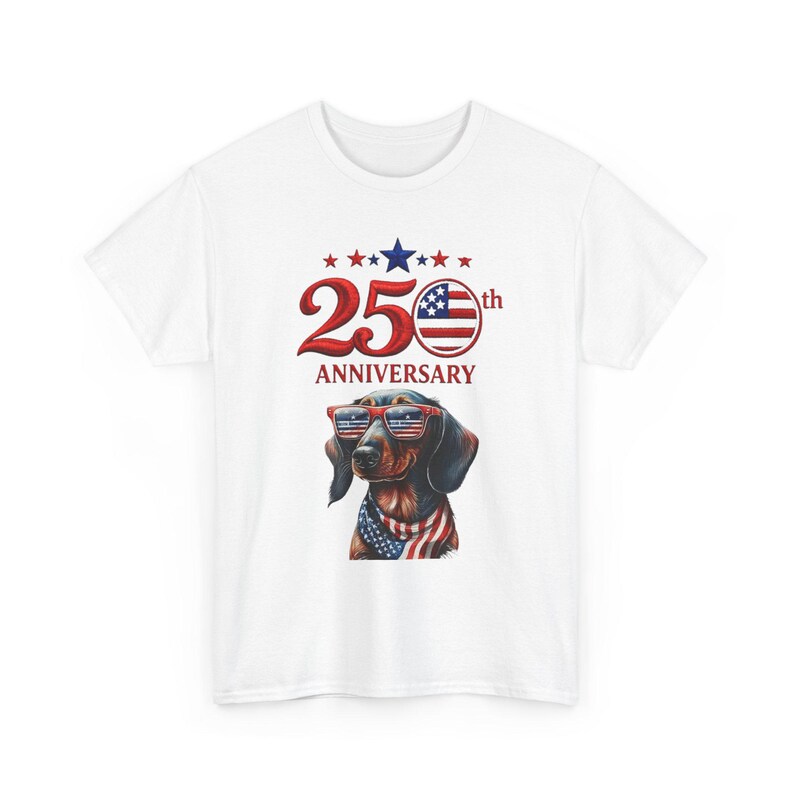 25th Anniversary Patriotic Dachshund T-Shirt | American Flag Dog image 2