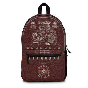 Vintage Motorcycle Skull design Backpack | Biker Harley Davidson Style image 4