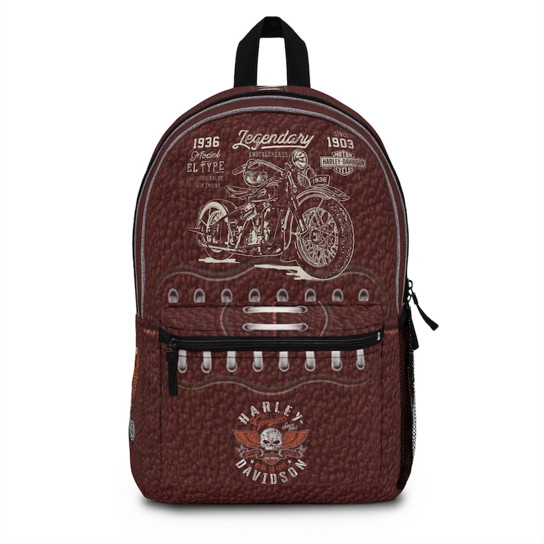 Vintage Motorcycle Skull design Backpack | Biker Harley Davidson Style image 4