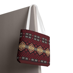 Red Aztec Boho Tote Bag | Geometric Tribal Pattern Tote image 15
