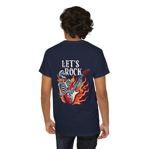 Black Music Funs Guitar T-Shirt | Flaming Skull Rock Music Tee image 20