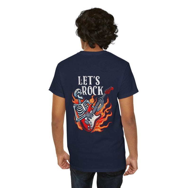Black Music Funs Guitar T-Shirt | Flaming Skull Rock Music Tee image 20