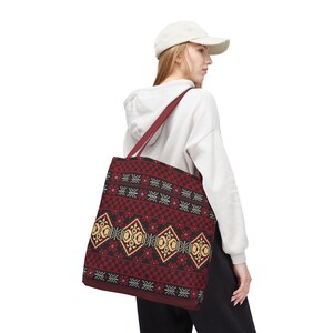 Red Aztec Boho Tote Bag | Geometric Tribal Pattern Tote image 8