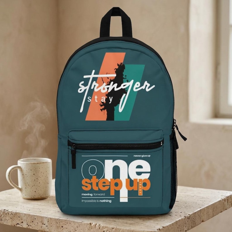 Sport Bag Stronger Stay One Step Up Backpack | Motivational Graphic Bag,Gift For Him image 1