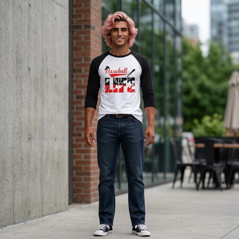 Camiseta raglán Baseball Life / Gráfico de bate y guante de béisbol imagen 3