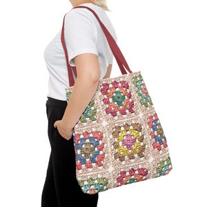 Colorful Crochet Granny Squares Tote | Pattern All-Over-Print Bag image 16