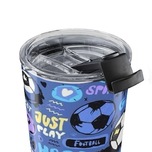 Fußball Doodle Becher 20oz | Fußball-Grafik, blaues Sport-Muster Bild 5