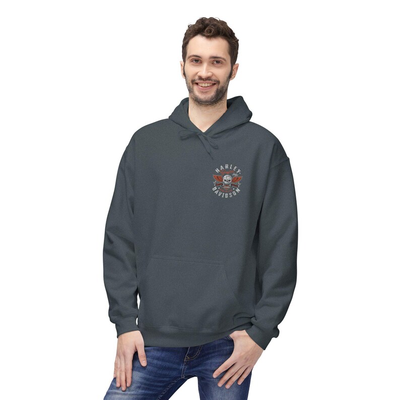 Harley Davidson fans Hoodie, motorcycle riders, vintage style | Biker Skull Floral Chest Graphic image 10