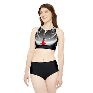 Vêtements de plage actifs Ensemble de bikini à motifs sportifs AOP,Maillot de bain athlétique tendance,Deux-pièces athlétiques chics Bikini sportif à imprimés image 1