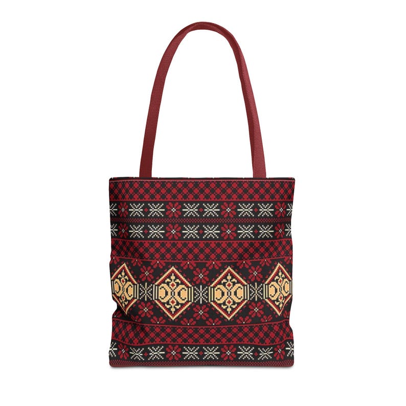 Red Aztec Boho Tote Bag | Geometric Tribal Pattern Tote image 2
