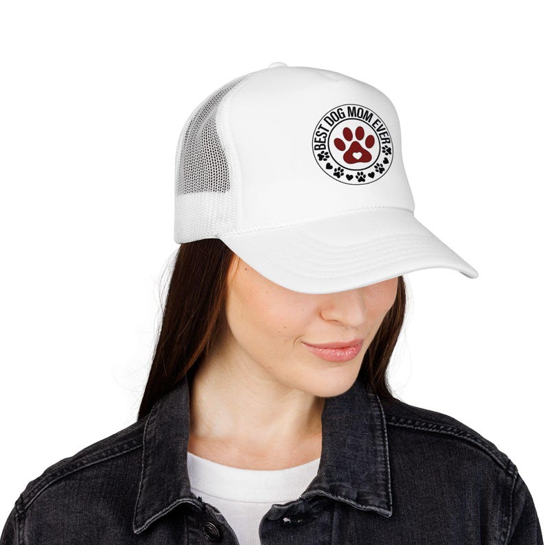 Best Dog Mom Ever paw print Foam Trucker Hat | Dog Lover trucker cap image 18