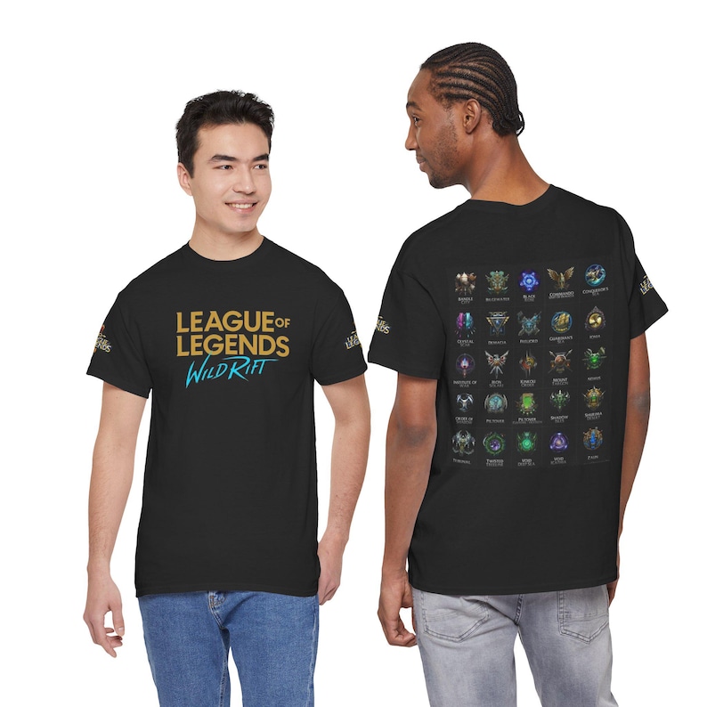 Jeu PC avec logo League of Legends Wild Rift | T-shirt imprimé emblèmes classés dans le dos image 1