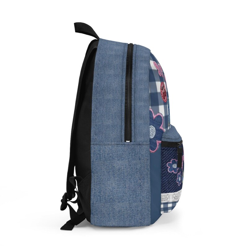 Mochila de mezclilla personalizada con parches / Mochila escolar infantil con nombre, placa "Me encantan los libros" imagen 2