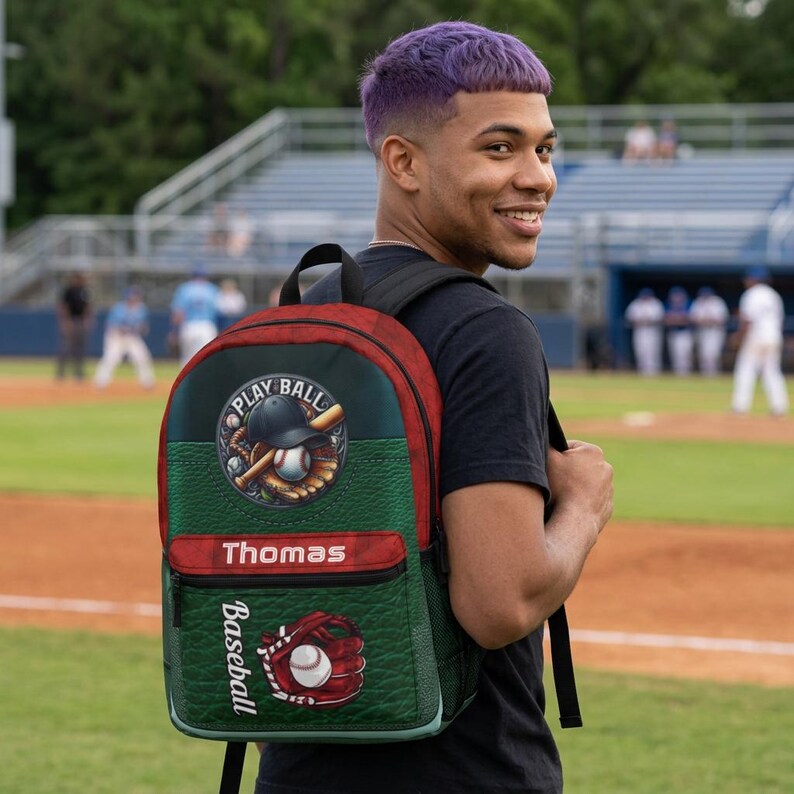 Play Ball Baseball Backpack | Personalized Name Sport School Bag image 2
