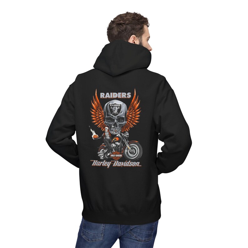 Harley Davidson fans Hoodie, motorcycle riders, vintage style | Biker Skull Floral Chest Graphic image 3