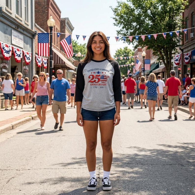 25th Anniversary USA Flag Logo Raglan Shirt | 1776-2026 image 3