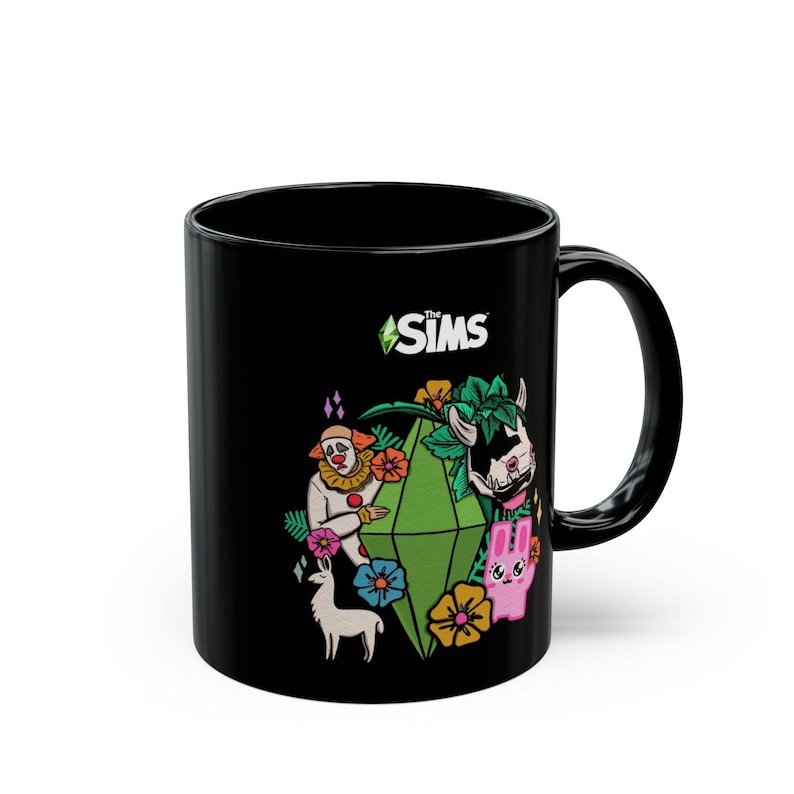 The Sims Plumbob Floral Characters Mug | Black Ceramic Mug image 3
