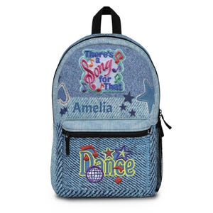 Personalized Dance Backpack, Denim Look, Music Notes, Song Design image 1