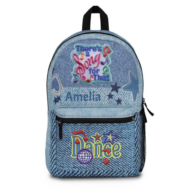 Personalized Dance Backpack, Denim Look, Music Notes, Song Design image 1