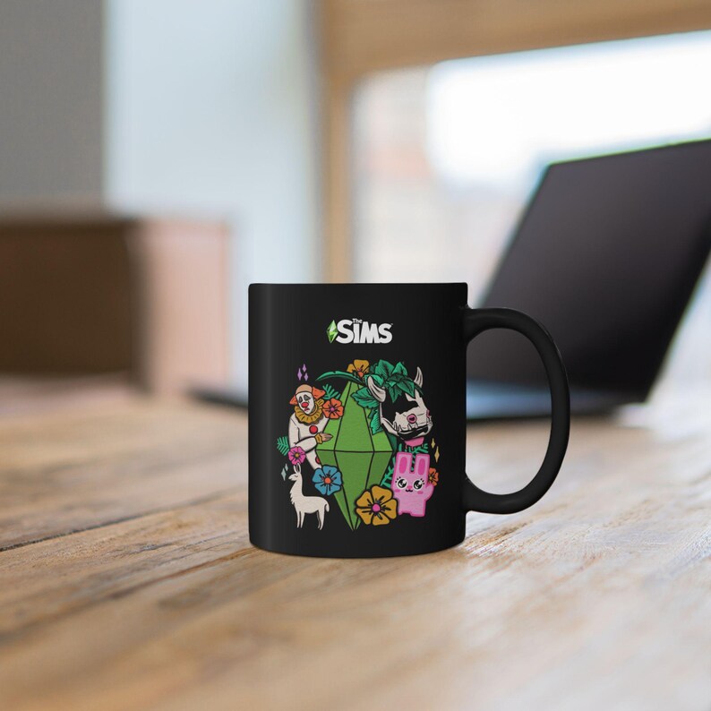 The Sims Plumbob Floral Characters Mug | Black Ceramic Mug image 6