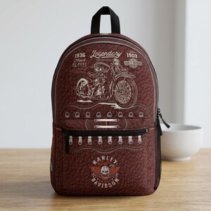 Vintage Motorcycle Skull design Backpack | Biker Harley Davidson Style image 2