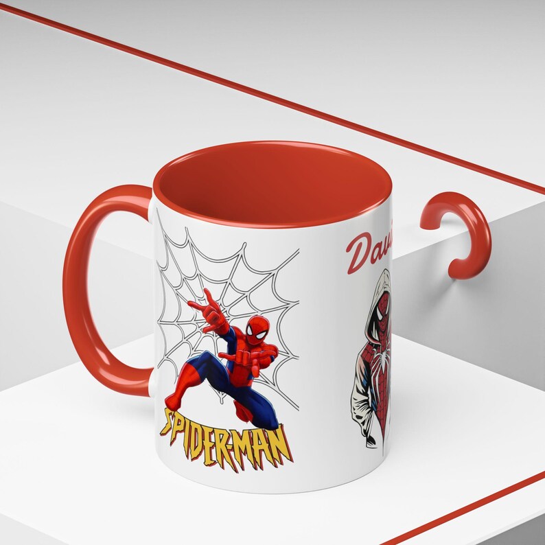 Caneca personalizada com o nome do Homem-Aranha, caneca decorativa para café (325ml, 445ml) | Ilustração de moletom do Homem-Aranha imagem 5