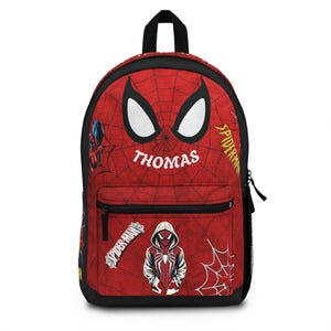 Spider Mask Name Backpack | Personalized Red Spiderweb Comic Design image 1