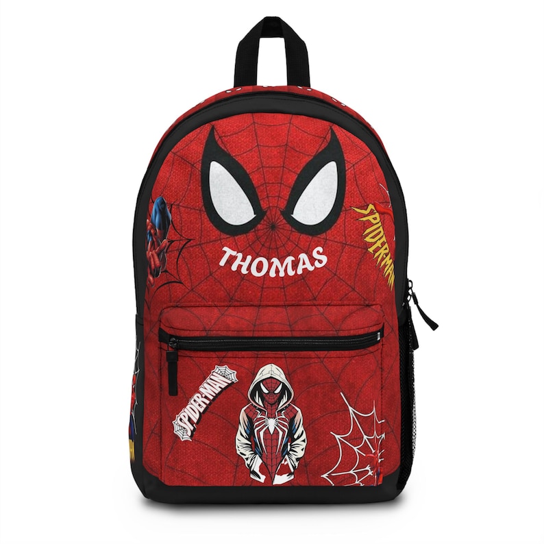 Spider Mask Name Backpack | Personalized Red Spiderweb Comic Design image 1