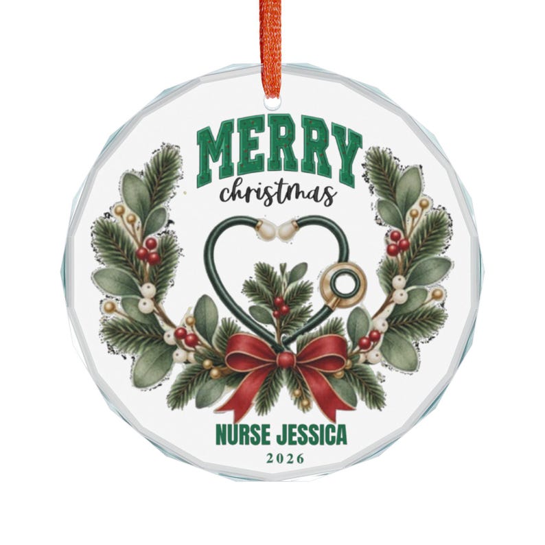 Merry Christmas Nurse Ornament | Custom Crystal Glass Keepsake image 2