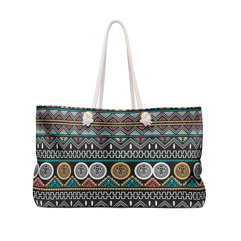 Boho Tribal Pattern Weekender Bag | Aztec Chevron Travel Tote image 3