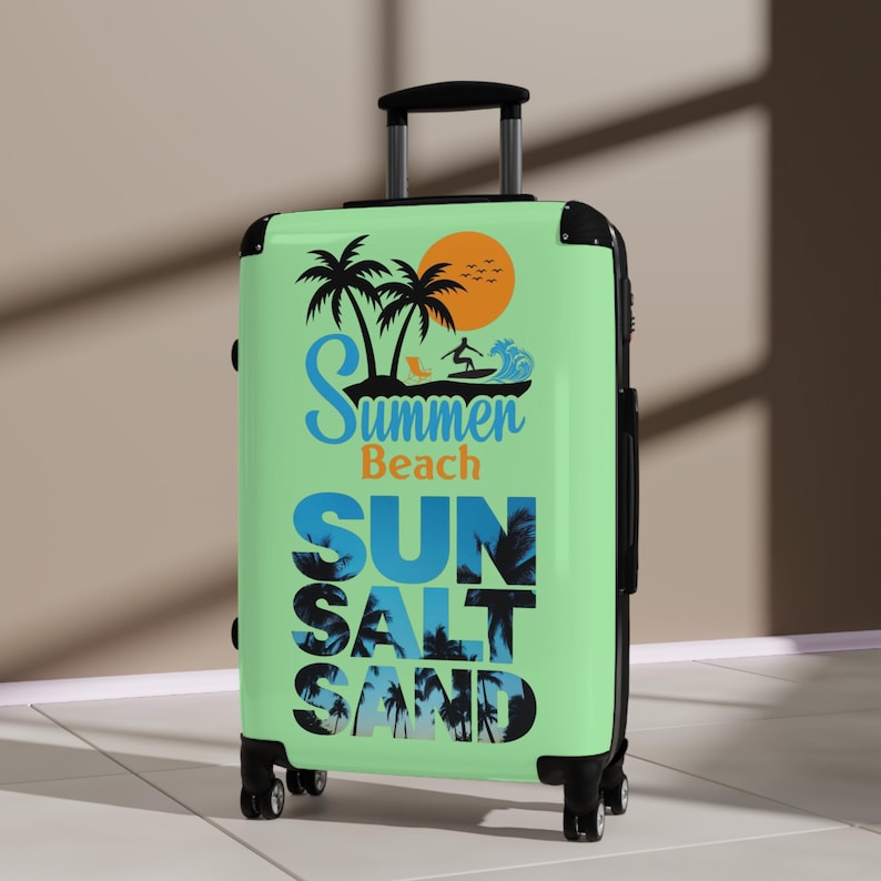 Summer Beach Sunset palm trees suitcase | Sun Salt Sand travel luggage image 1