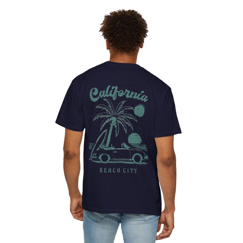 California Beach City graphic T-shirt | CA palm tree surf car design image 18