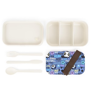 Soccer Doodles Bento Lunch Box | Football Pattern, Blue Kids Lunchbox image 4