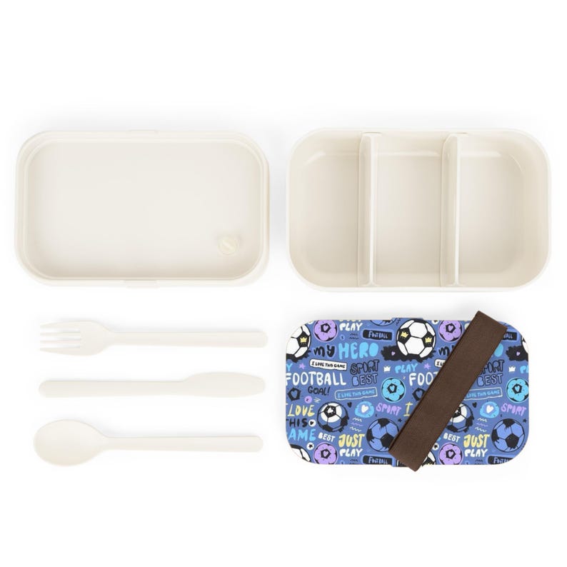 Soccer Doodles Bento Lunch Box | Football Pattern, Blue Kids Lunchbox image 4