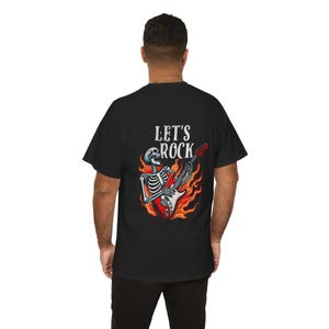 Black Music Funs Guitar T-Shirt | Flaming Skull Rock Music Tee image 18