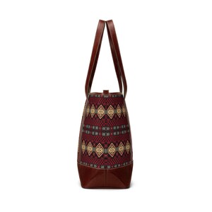 Rustic Geometric Pattern Handbag | Burgundy Aztec Tote image 9