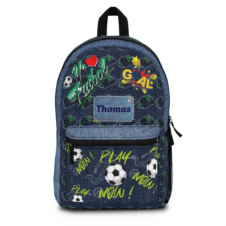 Personalisierter Fußball-Rucksack mit Denim-Muster, Fußball-Design Bild 1