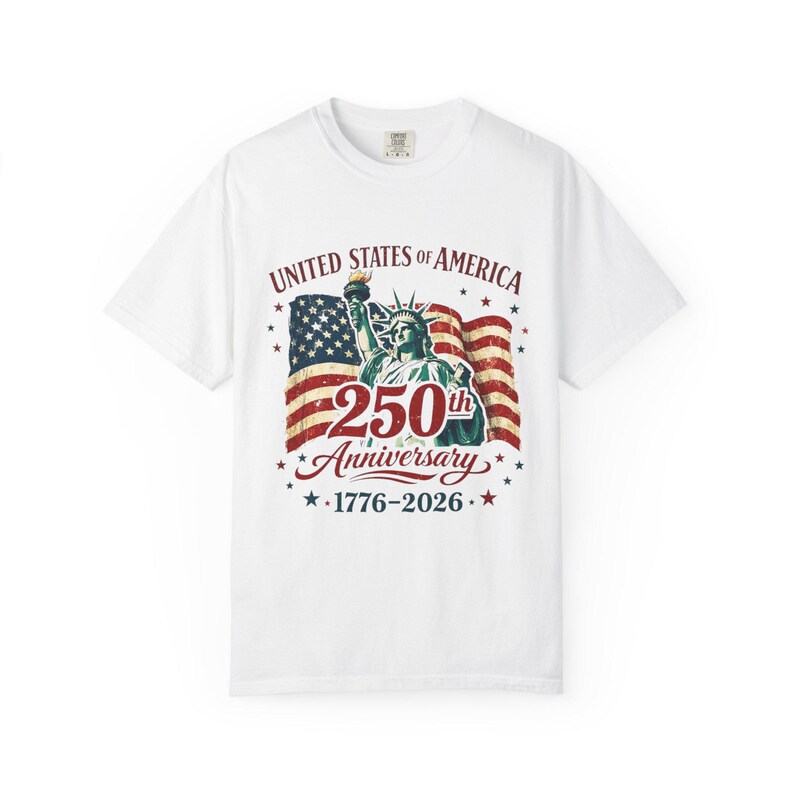 250th Anniversary Statue of Liberty American Flag T-shirt | July 4th Celebration image 2