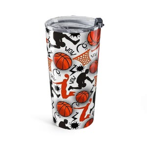 Back To Schol stainless steel body,Basketball Pattern Tumbler 20oz | Sport, Ball, Player Silhouettes image 3