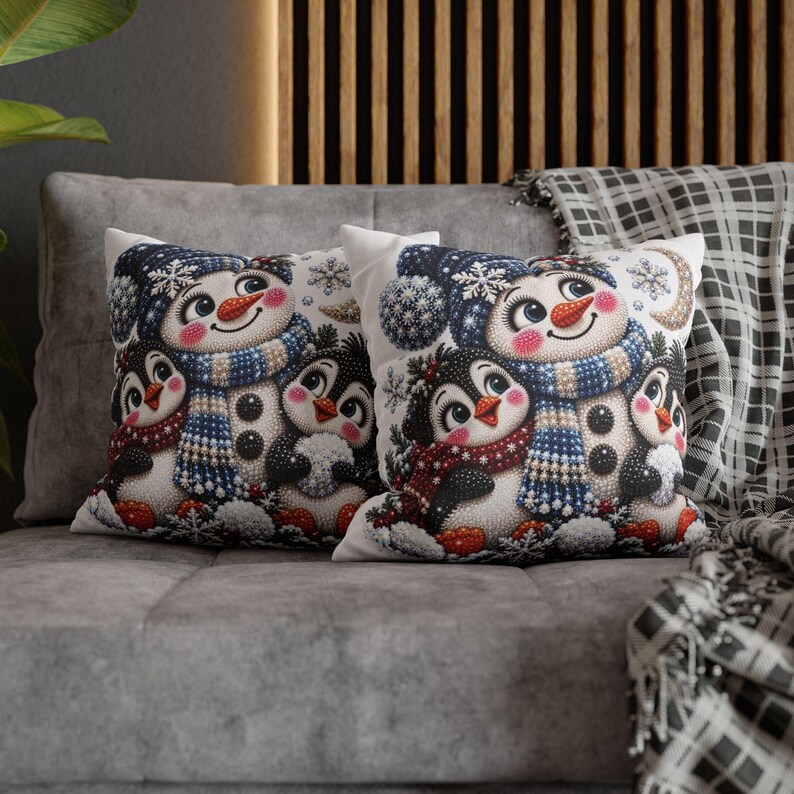 Kerstsneeuwpop met pinguïns kussensloop | Kerstdecoratie voor thuis afbeelding 11