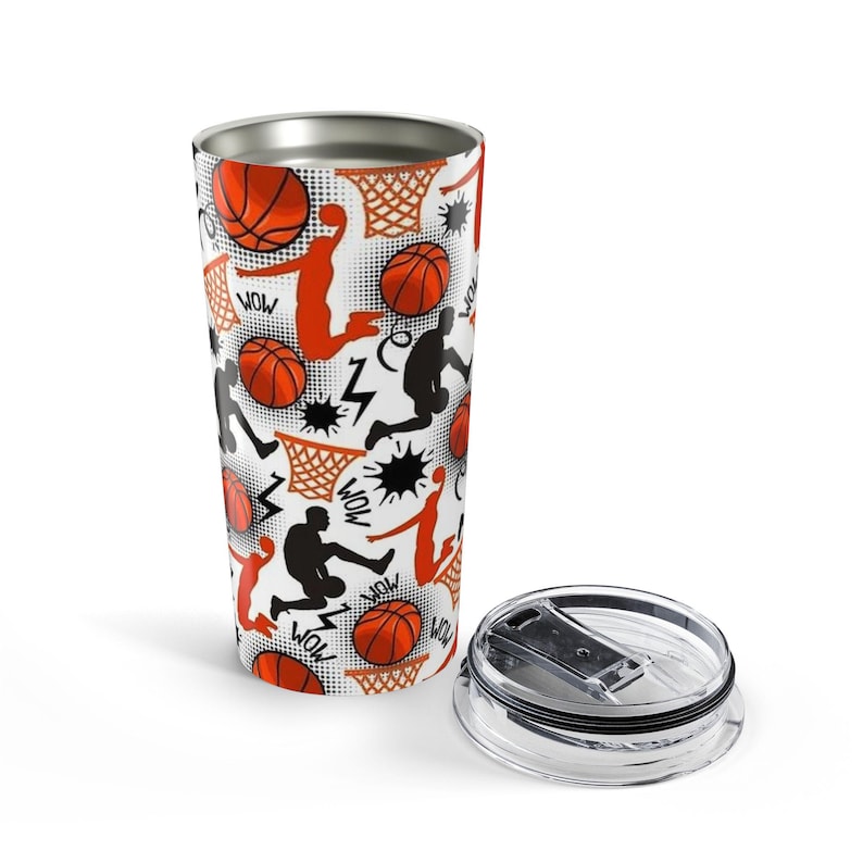 Back To Schol stainless steel body,Basketball Pattern Tumbler 20oz | Sport, Ball, Player Silhouettes image 1