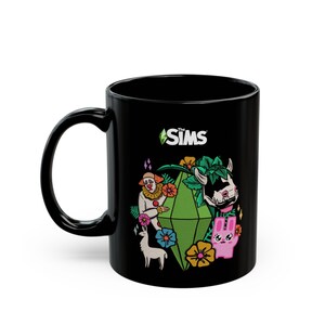 The Sims Plumbob Floral Characters Mug | Black Ceramic Mug image 2