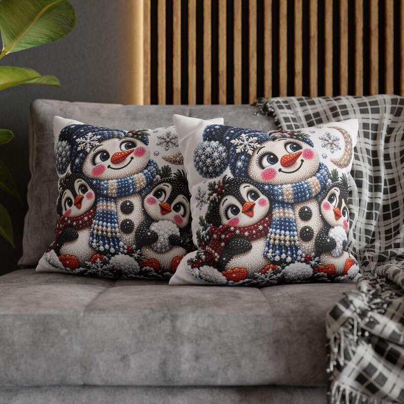 Kerstsneeuwpop met pinguïns kussensloop | Kerstdecoratie voor thuis afbeelding 6