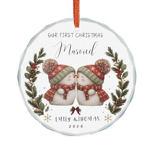 Personalized Snowman Couple Ornament | 'Our First Christmas Married' Crystal Keepsake image 2