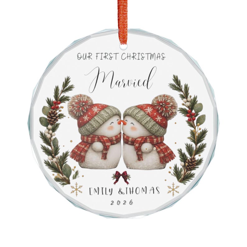 Personalized Snowman Couple Ornament | 'Our First Christmas Married' Crystal Keepsake image 2
