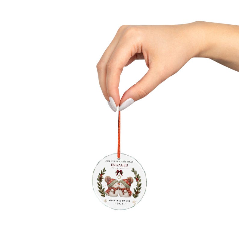Personalized Engaged Snow Couple Crystal Ornament | Our First Christmas, Names & Year image 6