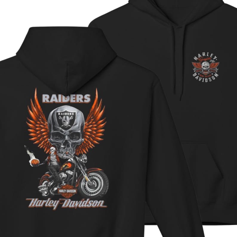 Harley Davidson fans Hoodie, motorcycle riders, vintage style | Biker Skull Floral Chest Graphic image 1
