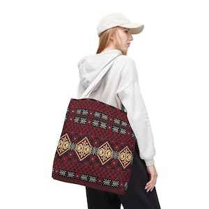 Red Aztec Boho Tote Bag | Geometric Tribal Pattern Tote image 9