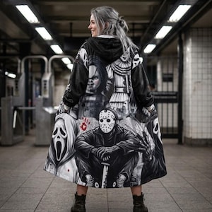 Halloween Horror Movie Killers Hooded Blanket | You're Next Graphic Slasher Print image 3