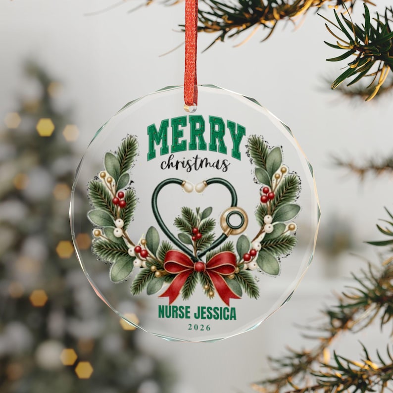 Merry Christmas Nurse Ornament | Custom Crystal Glass Keepsake image 1